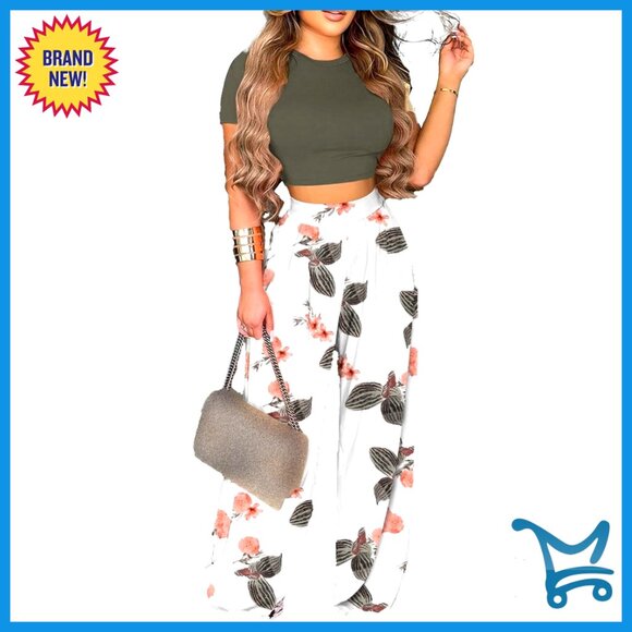 Two Piece Matching Set Crop Top Wide Leg Pants Y2K Chic Summer Lounge Wear